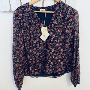 Faherty women’s pink floral blouse long sleeve size medium, new with tags